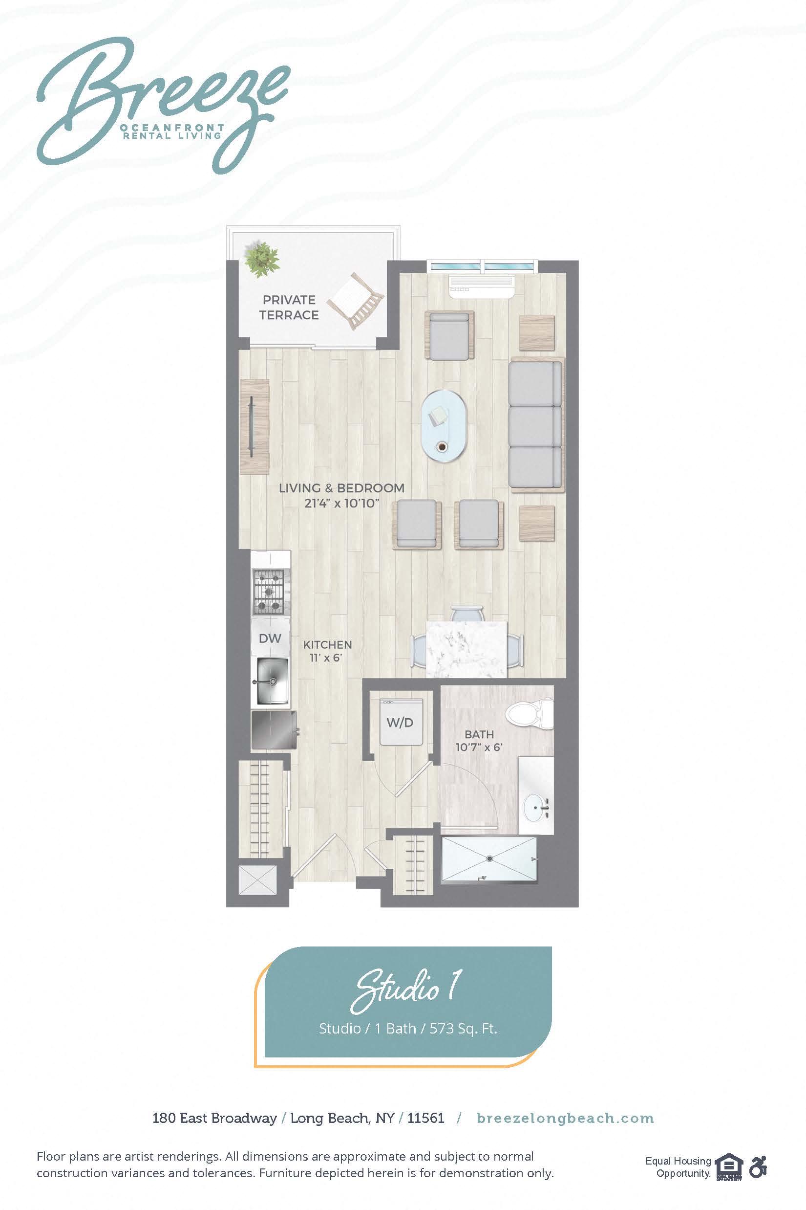 Floor plan for studio, 1 bath, 573 sqft